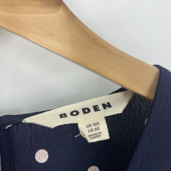Boden Mini Dress Size 8 Women Navy Pleated Peplum Long Sleeve Polka Dot Print - Picture 4 of 8